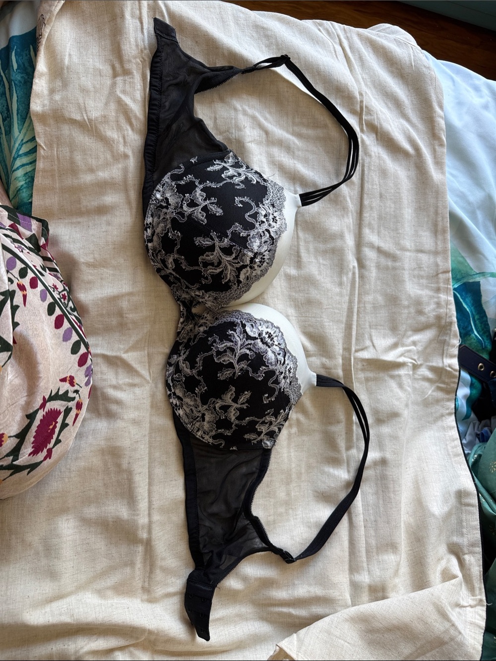 Victoria's Secret Black and White Embroidered Push-Up Bra